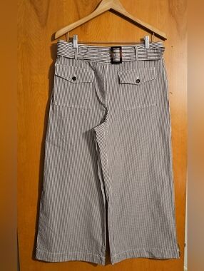 LOFT Black & White Striped Wide-Leg Chinos with Belt